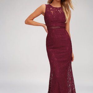 Music of the Heart Burgundy Lace Maxi Dress